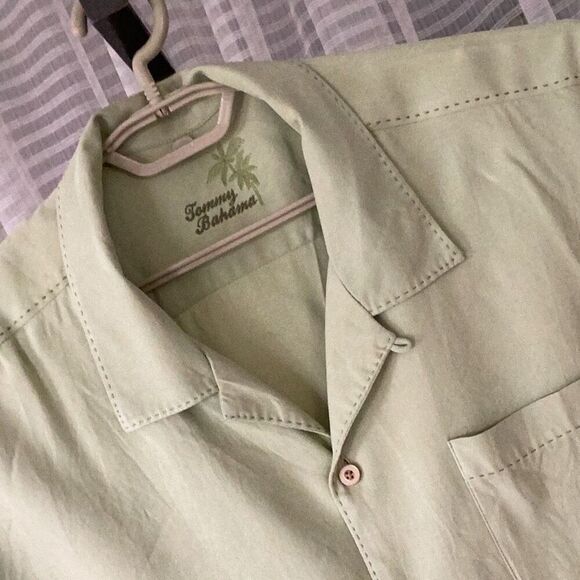 Tommy Bahama 100% Silk Short Sleeve Camp Shirt Men’s XL Sage Green - Picture 1 of 6